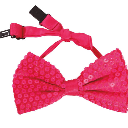 Noeud rose fluo pailleté 13cm