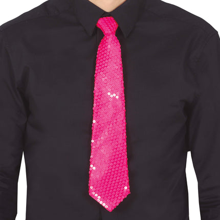 Cravate rose fluo pailletée 37cm