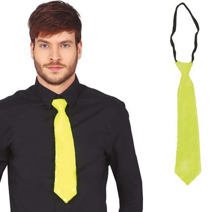 Cravate jaune fluo pailletée 37cm