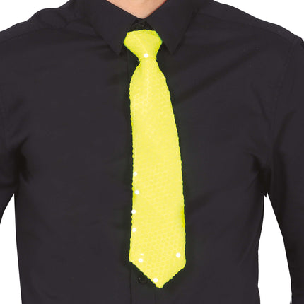 Cravate jaune fluo pailletée 37cm