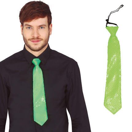 Cravate vert fluo pailletée 37cm