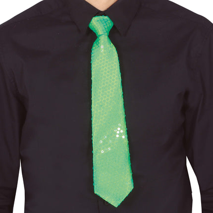 Cravate vert fluo pailletée 37cm