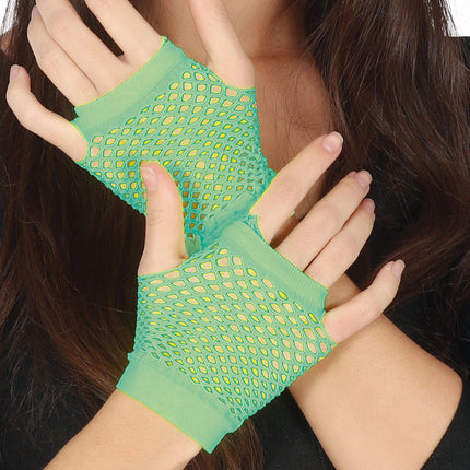 Gants en résille vert citron 11cm
