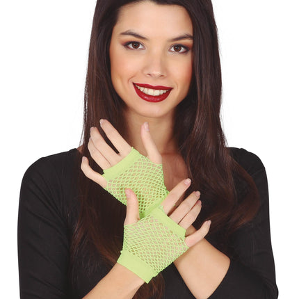 Gants en résille vert citron 11cm
