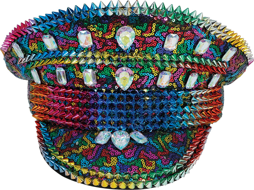 Casquette de police arc-en-ciel avec clous