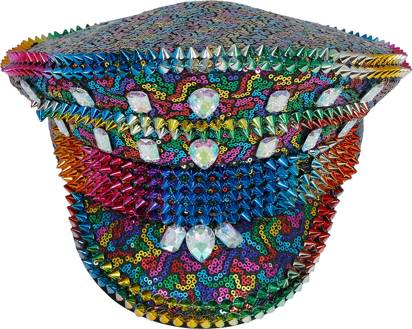 Casquette de police arc-en-ciel avec clous