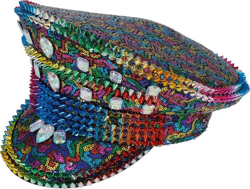 Casquette de police arc-en-ciel avec clous