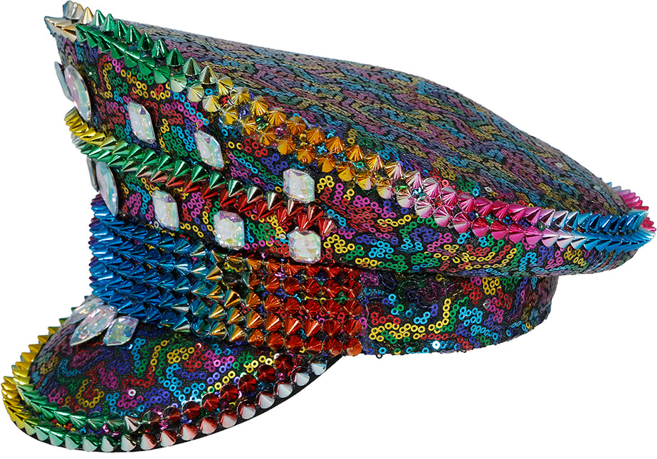Casquette de police arc-en-ciel avec clous
