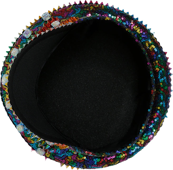 Casquette de police arc-en-ciel avec clous