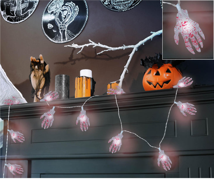 Guirlande lumineuse d'Halloween LED Main de squelette 1.15m