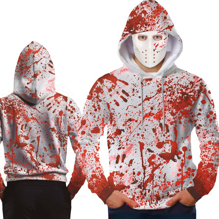 Pull rouge blanc avec masque