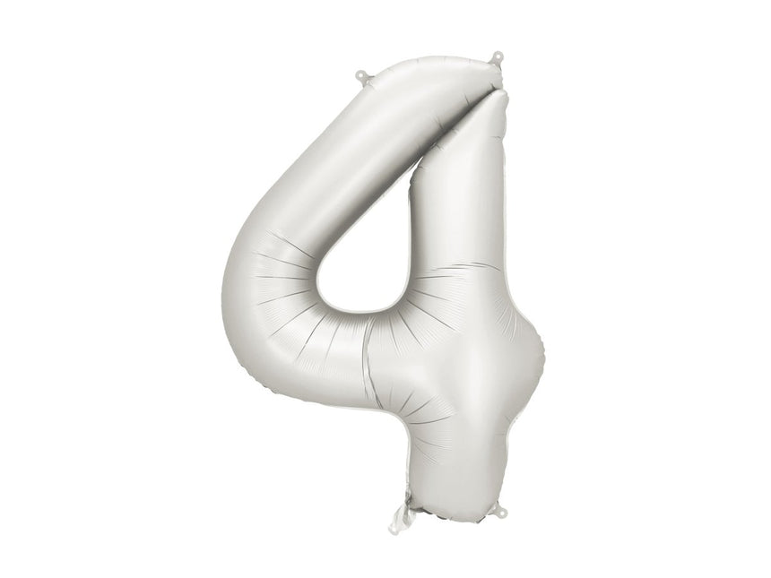 4 Jaar Cijfer Ballon Zilver Satijn Folie Leeg 86cm van Partydeco koop je bij Partywinkel