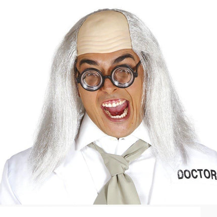 Perruque d'Halloween demi-chauve grise