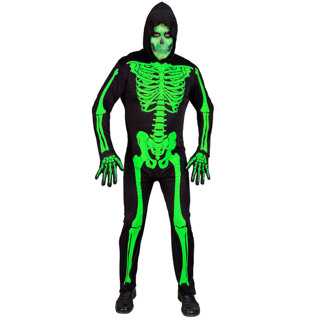 Costume d'Halloween Noir Vert Homme Squelette 2 pièces