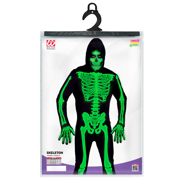 Costume d'Halloween Noir Vert Homme Squelette 2 pièces