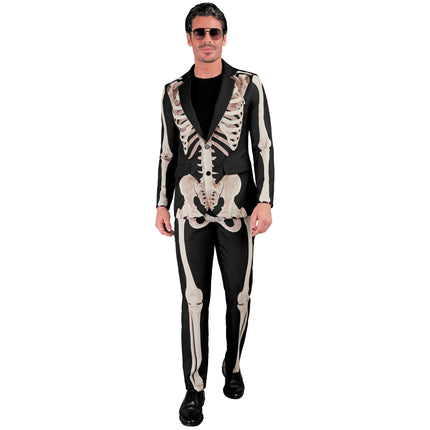 Costume d'Halloween Blanc Noir Homme Squelette 2 pièces
