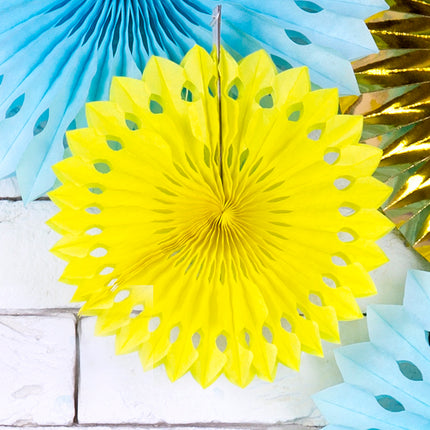 Eventails en papier jaune 20cm 3pcs