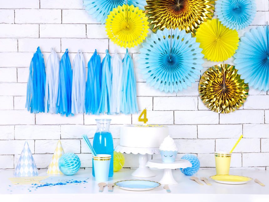 Eventails en papier jaune 20cm 3pcs