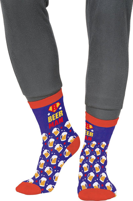 Beerman Sokken Volwassenen Blauw Rood van Fiestas Guirca koop je bij Partywinkel