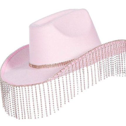 Cowboy Hoed Lichtroze Dames Franje Strass Steentjes van Wilbers & Wilbers koop je bij Partywinkel