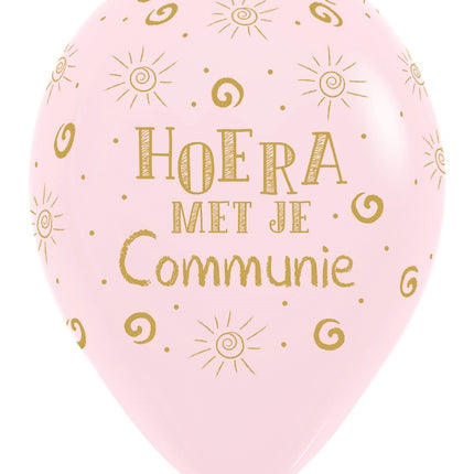 Ballons Hourra avec ta communion Pastel rose mat 30cm 25pcs