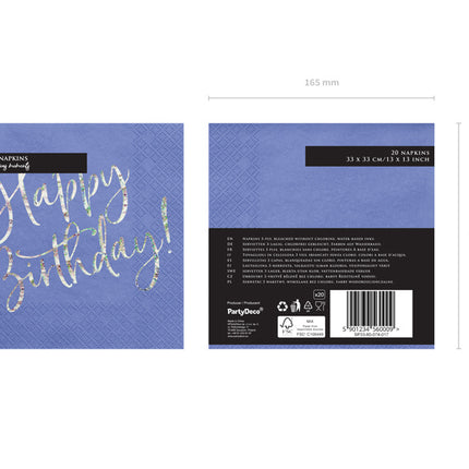 Serviettes de table Happy Birthday Bleu 33cm 20pcs
