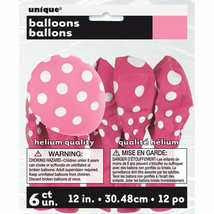 Ballons roses à pois blancs 30cm 6pcs