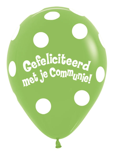 Ballons Communion Polka Dots Lime Green 30cm 50pcs
