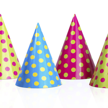 Chapeaux de fête colorés à pois 16cm 6pcs