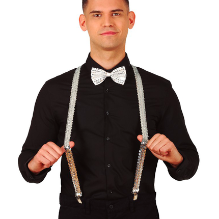 Bretelles argentées paillettes hommes 72cm