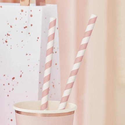 Pailles rayées rose/blanc 20cm 20pcs