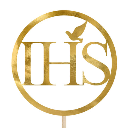 Dessus de gâteau Communion IHS Or 22cm