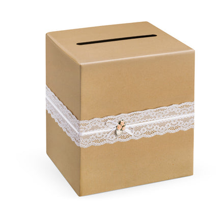 Boîte enveloppante marron en dentelle 24cm