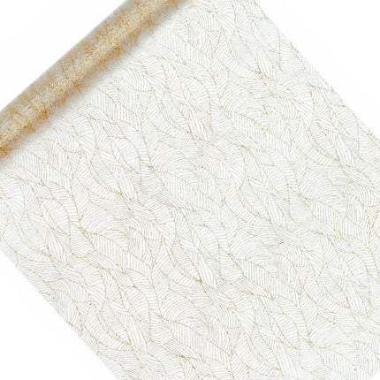 Tissu Organza blanc Feuilles d'or 48cm 9m