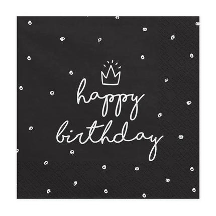 Serviettes de table Happy Birthday Noir 33cm 20pcs