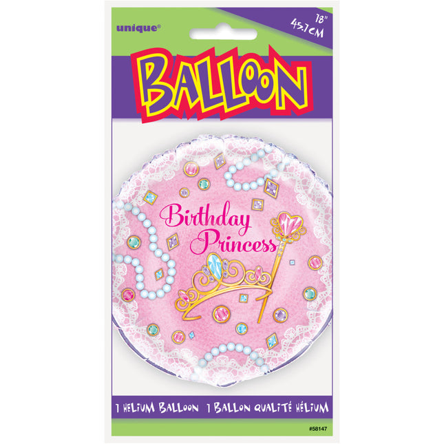 Ballon à l'hélium Anniversaire Princesse Rose 45cm vide