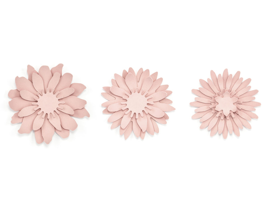 Fleurs en papier rose pastel 3pcs