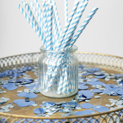 Pailles en papier rayées bleues 19.7cm 20pcs
