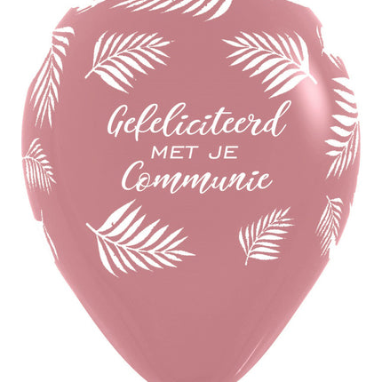 Ballons Félicitations pour ta communion Palmes Bois de rose 30cm 25pcs