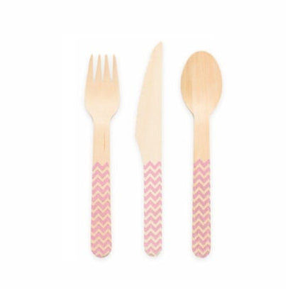 Set de couverts en bois rose clair 18 pièces
