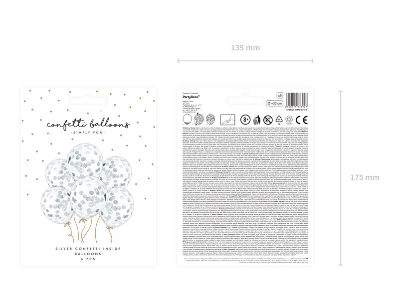 Ballons Confetti Argent Deluxe 30cm 6pcs