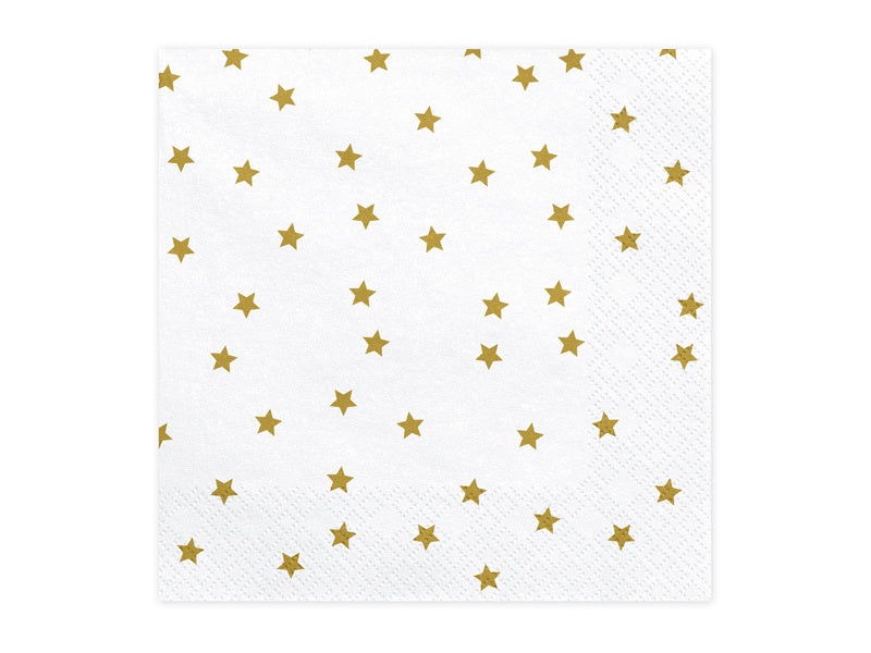 Serviettes blanches Étoiles d'or 33cm 20pcs
