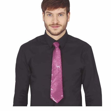 Cravate rose à paillettes 35cm