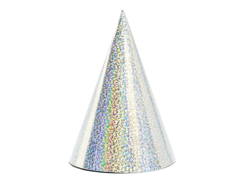 Chapeaux de fête argentés Holographiques 16cm 6pcs