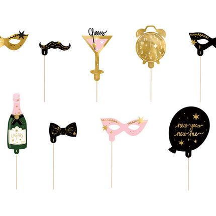 Accessoires de photobooth pour le réveillon du Nouvel An Let'S Party 9pcs