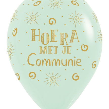 Ballons Hourra avec ta communion Vert mat pastel 30cm 25pcs