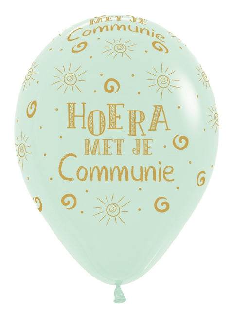 Ballons Hourra avec ta communion Vert mat pastel 30cm 25pcs