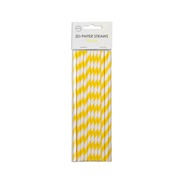 Pailles en papier jaune rayé 19.7cm 20pcs