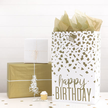 Sac cadeau Happy Birthday Gold Confetti