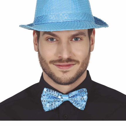 Noeud bleu clair paillettes 12cm